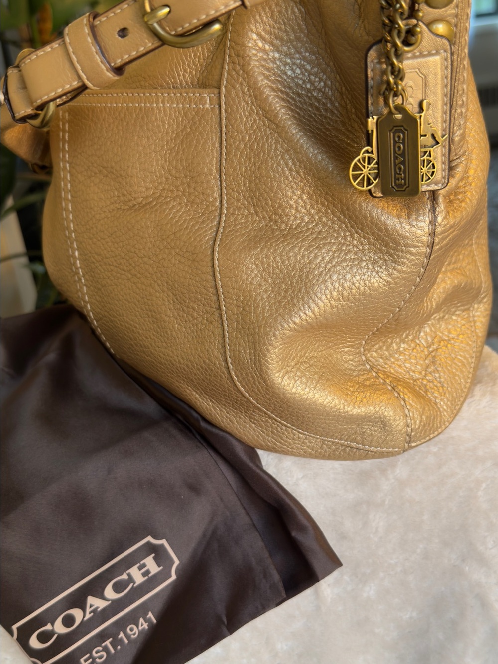 Vintage Coach Soho Metallic Gold Leather Large Hobo Bag (12665) with Dust Bag